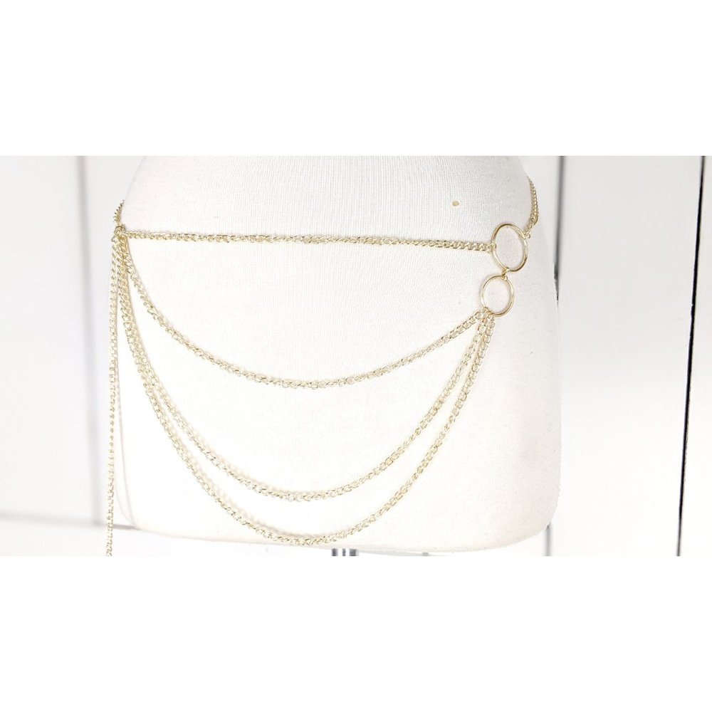 Gold metal layered hanging chain link dainty lightweight skinny belly chain belt